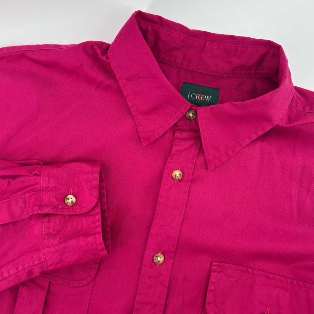 J. Crew Oarsman Mens Magenta Button Up Long Sleeve Shirt Size XL Cotton Pockets‎
